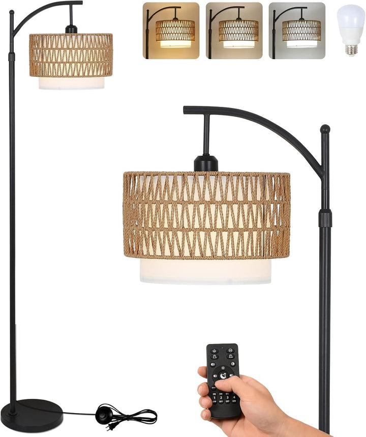 Buegulvlampe med fjernbetjening og dobbelt skygge – Norvella