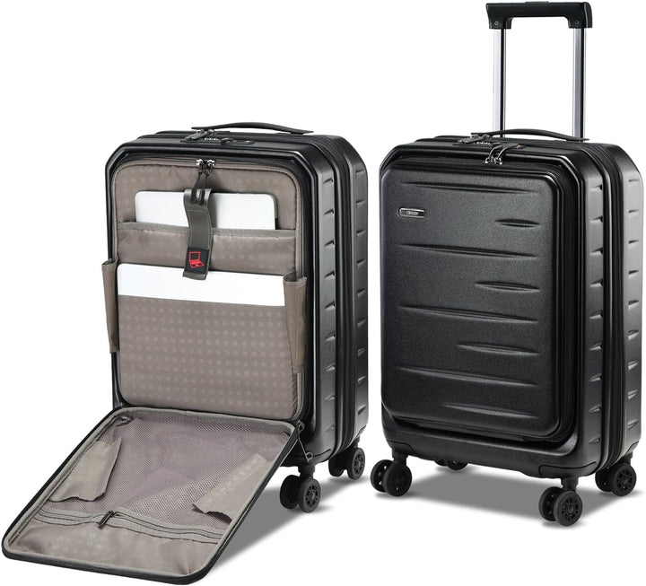 Udvidelig hardshell-kuffert med frontlomme og TSA-lås