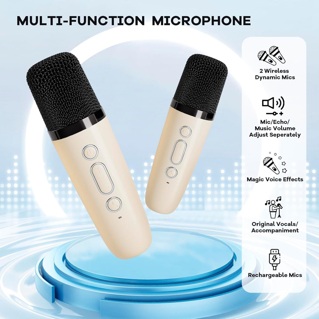 Bærbar Mini Karaoke-maskine med Bluetooth-højttaler & 2 trådløse mikrofoner – Veylo