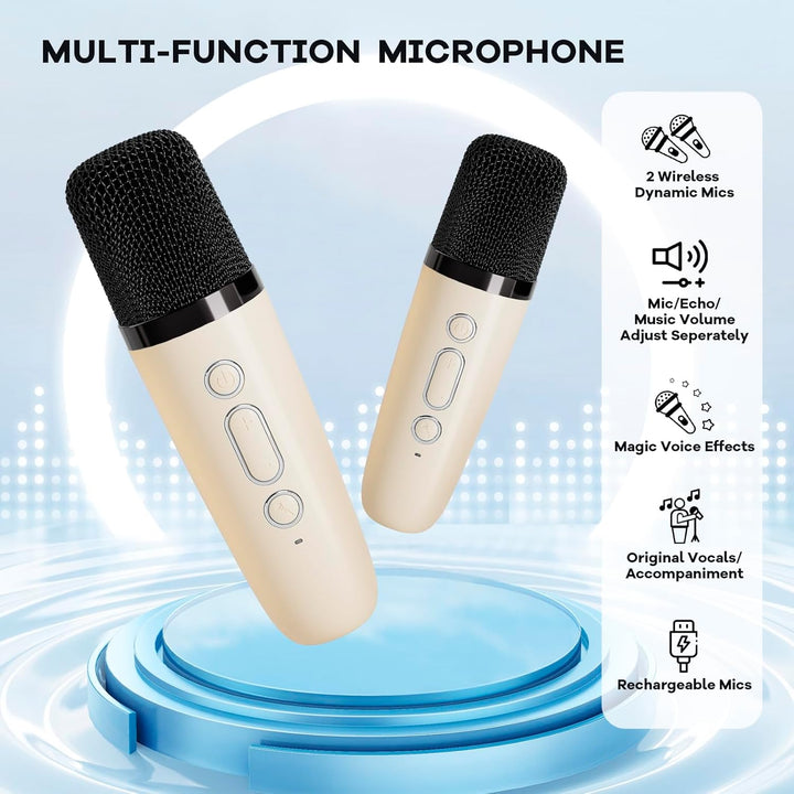 Bærbar Mini Karaoke-maskine med Bluetooth-højttaler & 2 trådløse mikrofoner – Veylo
