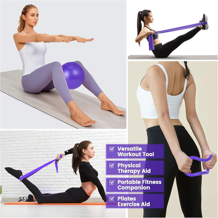 9 stk. Hjem Pilates Sæt med Ring, Bold, Bånd & Skridsikre Sokker