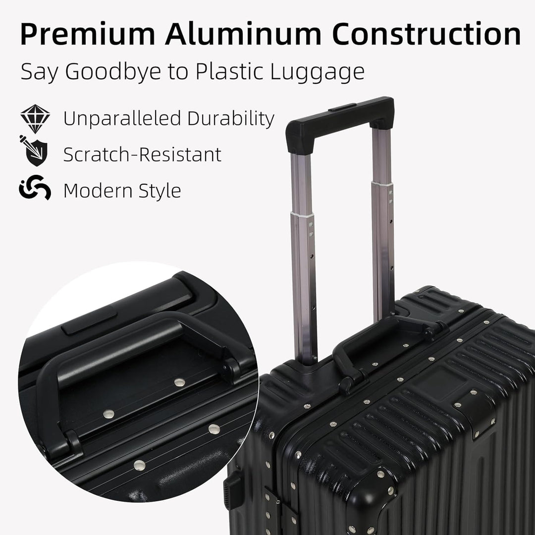Håndbagage med aluminiumsramme, TSA-lås og støjsvage hjul.