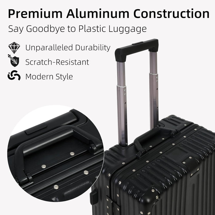 Håndbagage med aluminiumsramme, TSA-lås og støjsvage hjul.