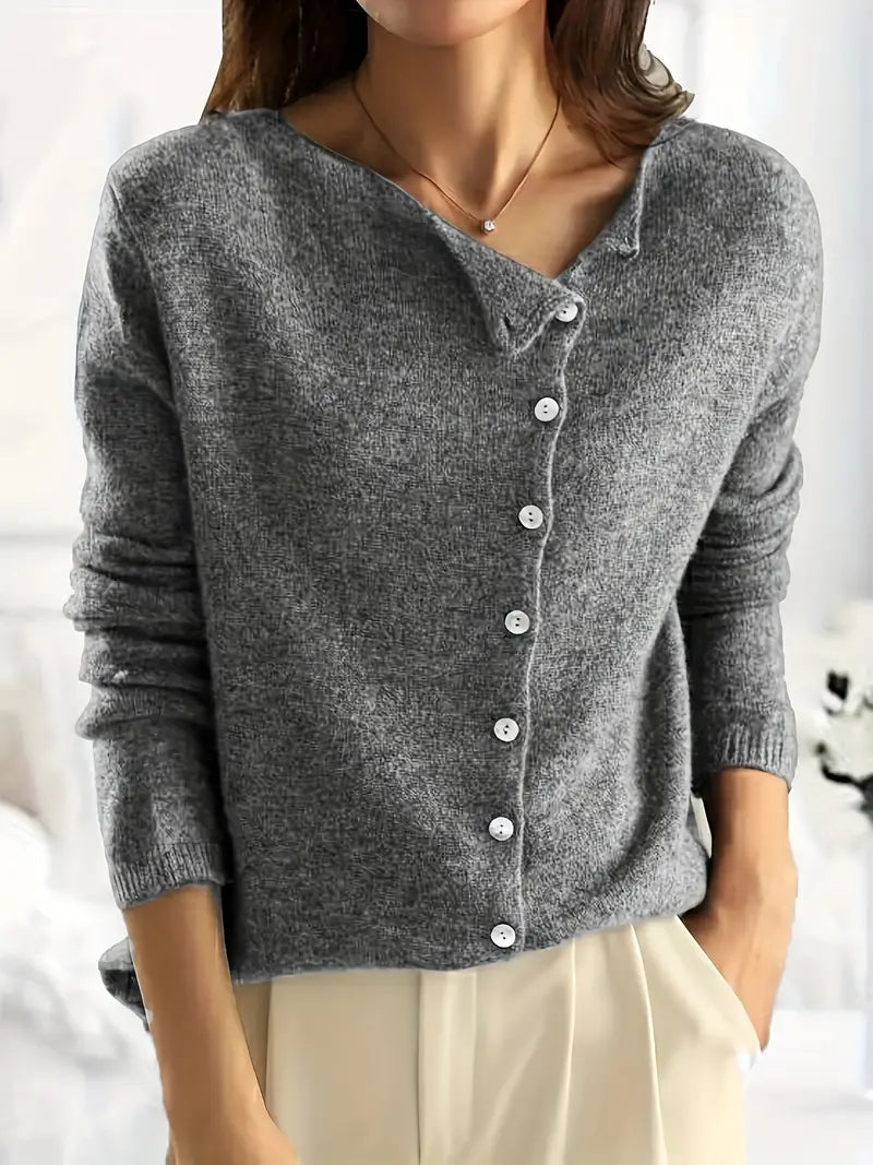 Ensfarvet Asymmetrisk Cardigan med Knaplukning - Sienna