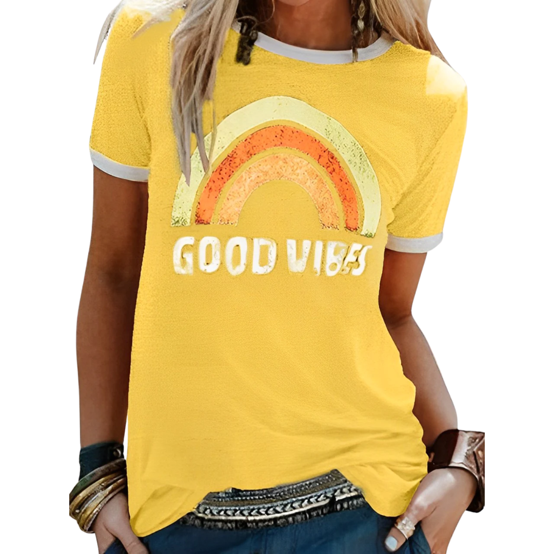 Dame-T-shirt med regnbueprint – Sunny