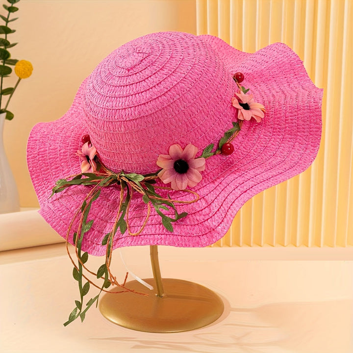 Dame sommer-stråhat med blomster- og frugtdetaljer – Solène
