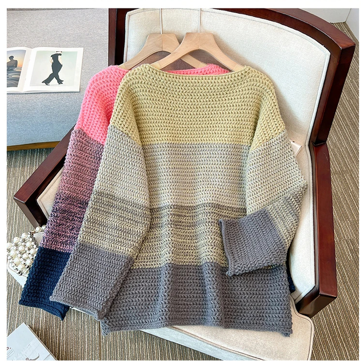 Dame Oversize Strikketrøje med Patchwork-design – Melina