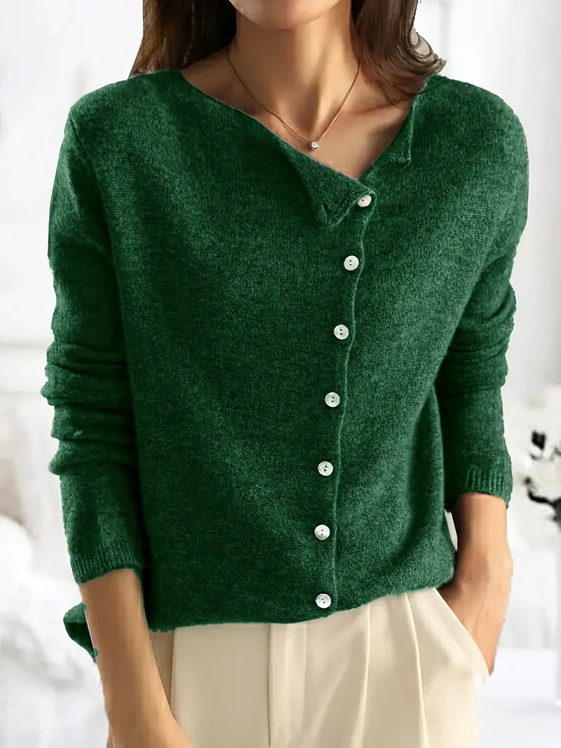 Ensfarvet Asymmetrisk Cardigan med Knaplukning - Sienna