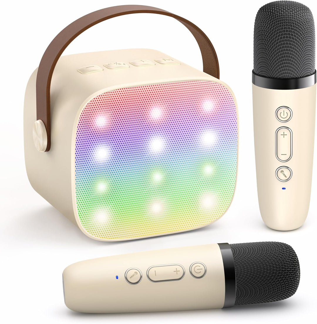 Bærbar Mini Karaoke-maskine med Bluetooth-højttaler & 2 trådløse mikrofoner – Veylo