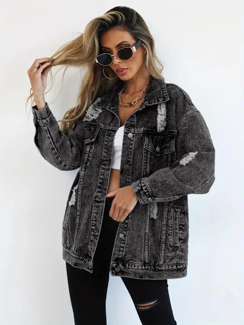 Vandtæt og foret oversized damejeansjakke med hætte – Efterårsmagi Talia