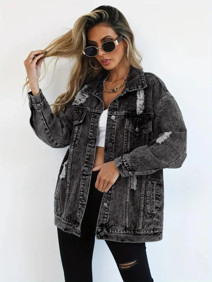 Vandtæt og foret oversized damejeansjakke med hætte – Efterårsmagi Talia