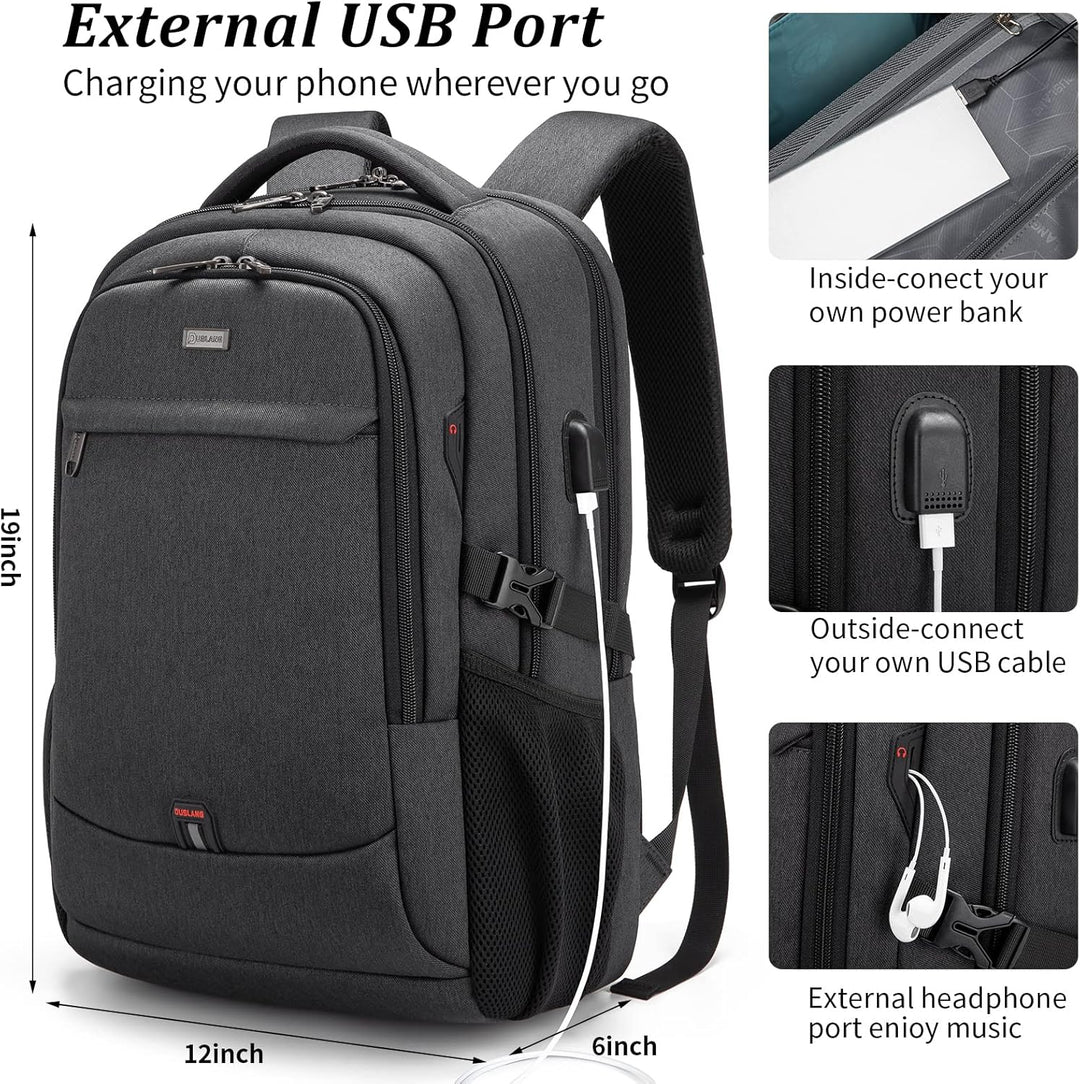 Vandtæt rejserygsæk til laptop med USB-port og organiseret opbevaring