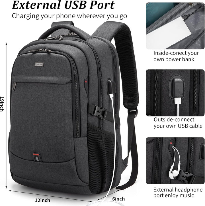 Vandtæt rejserygsæk til laptop med USB-port og organiseret opbevaring