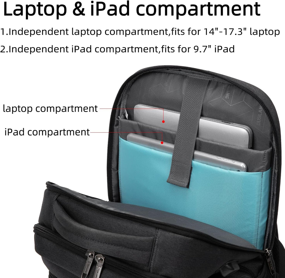 Vandtæt rejserygsæk til laptop med USB-port og organiseret opbevaring
