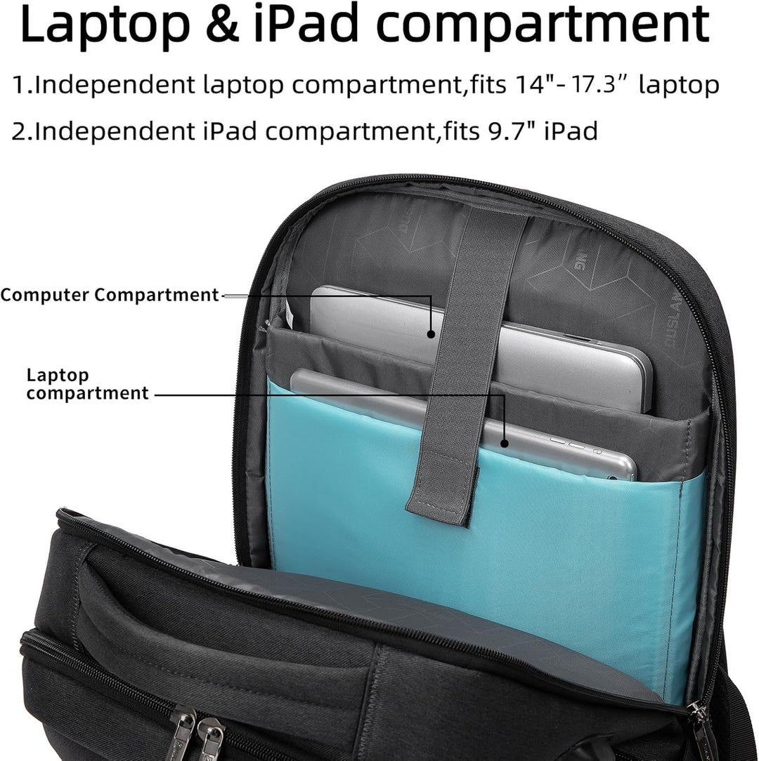 Vandtæt rejserygsæk til laptop med USB-port og organiseret opbevaring