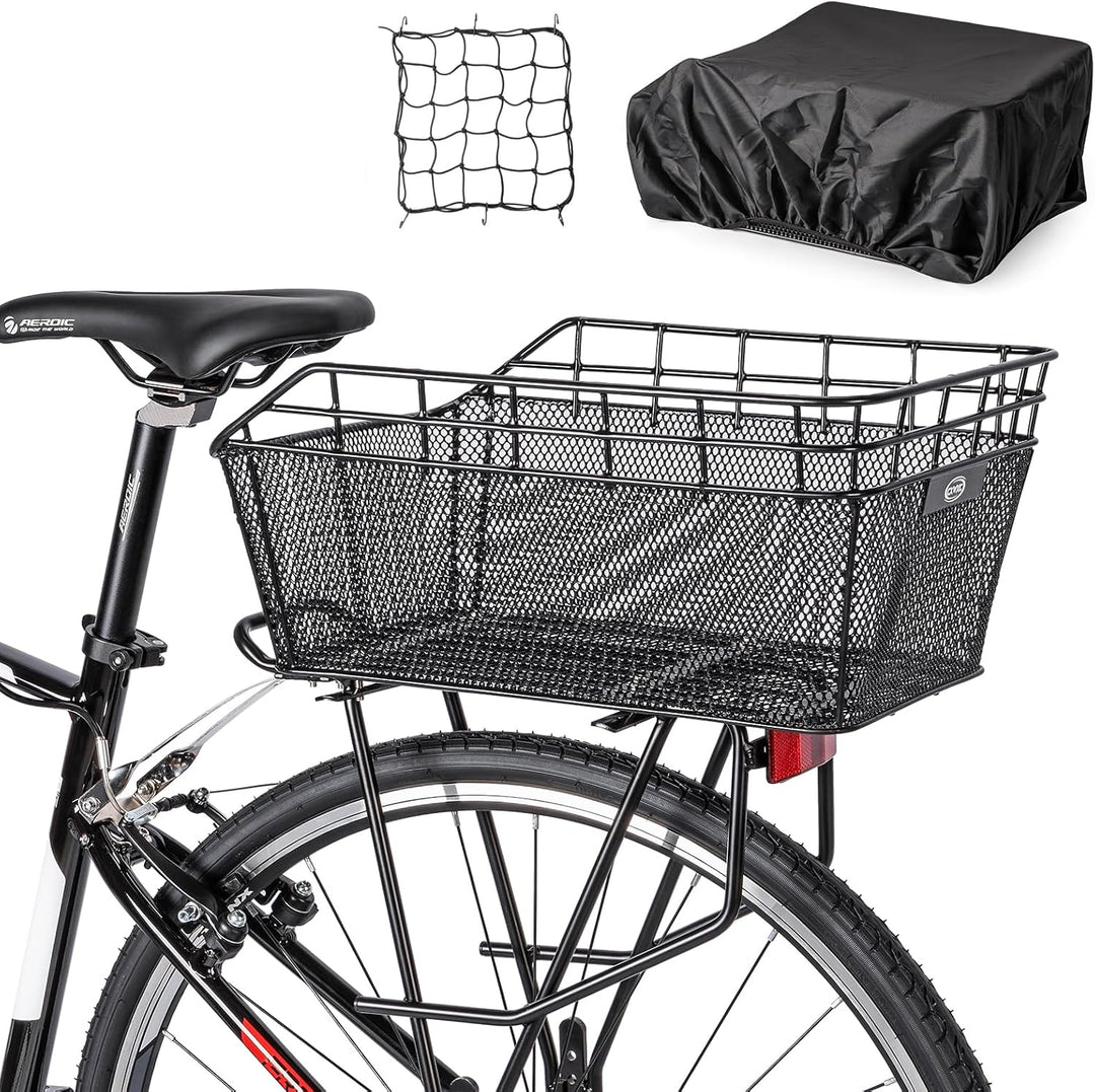 Stor Bageste Cykelkurv med Cargo Net & Vandtæt Cover – Orvian