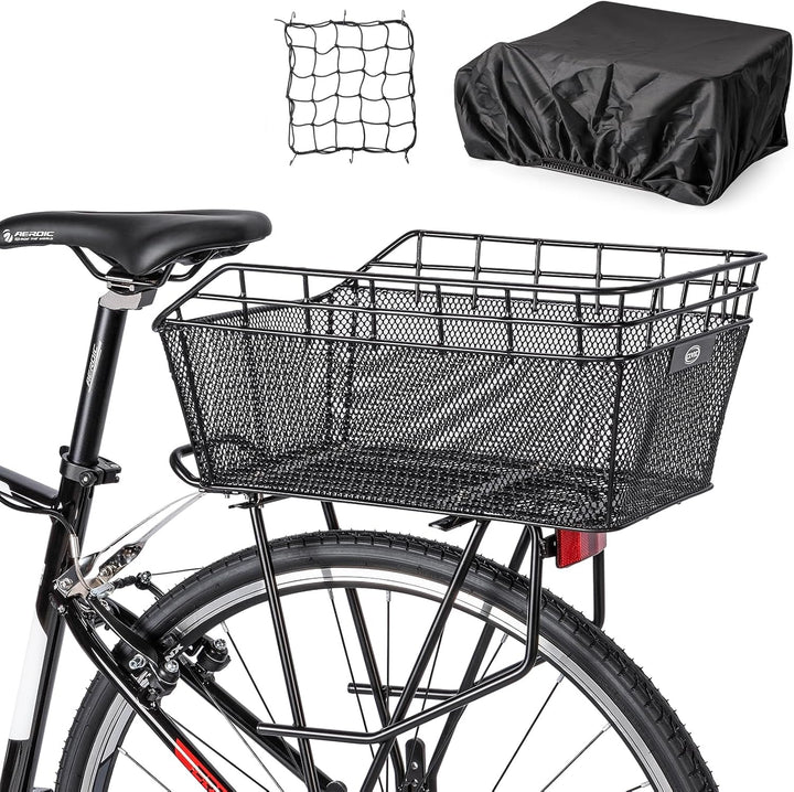 Stor Bageste Cykelkurv med Cargo Net & Vandtæt Cover – Orvian