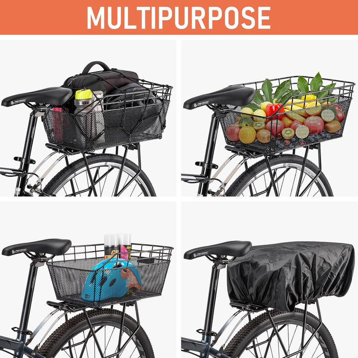 Stor Bageste Cykelkurv med Cargo Net & Vandtæt Cover – Orvian