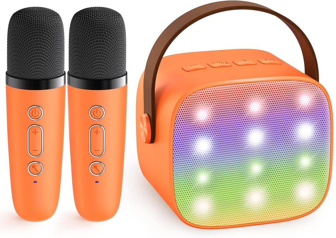 Bærbar Mini Karaoke-maskine med Bluetooth-højttaler & 2 trådløse mikrofoner – Veylo