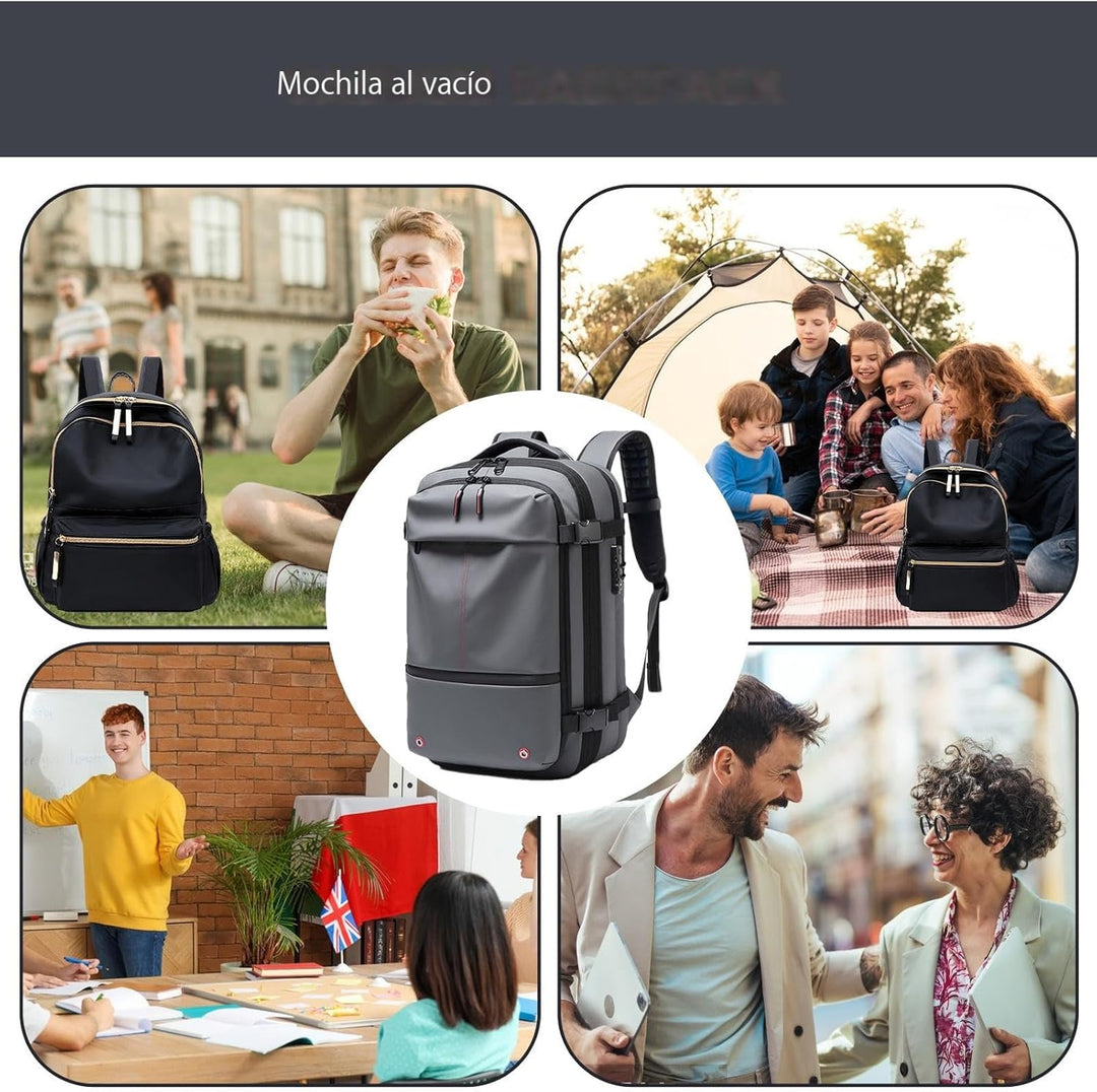 Air Vacuum Backpack – Udvidelig 60L Vandtæt Rejsemul med Laptop Compartment – Trivora