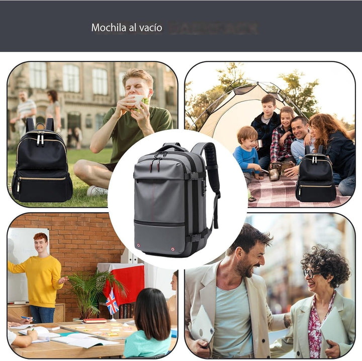 Air Vacuum Backpack – Udvidelig 60L Vandtæt Rejsemul med Laptop Compartment – Trivora