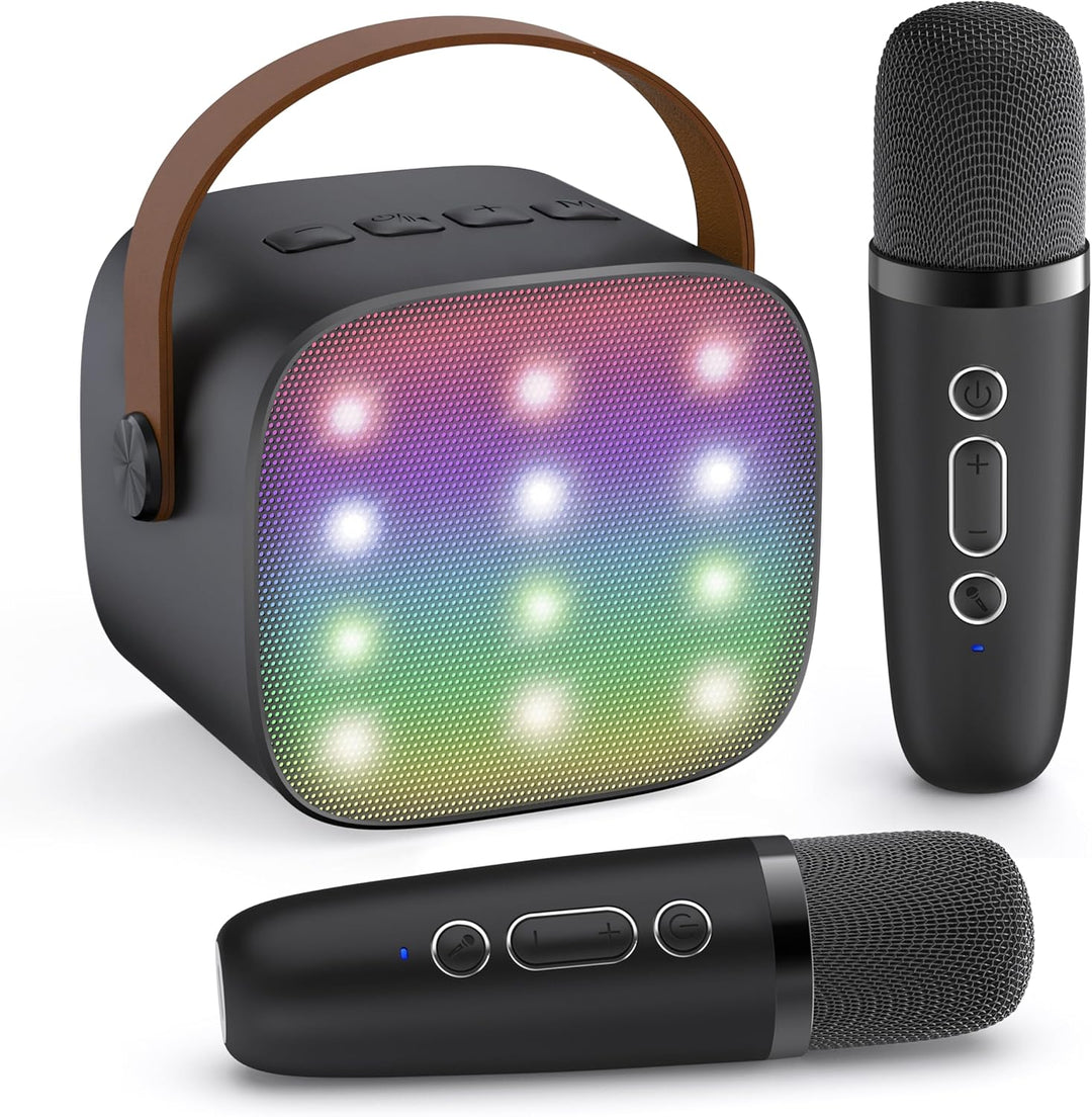 Bærbar Mini Karaoke-maskine med Bluetooth-højttaler & 2 trådløse mikrofoner – Veylo
