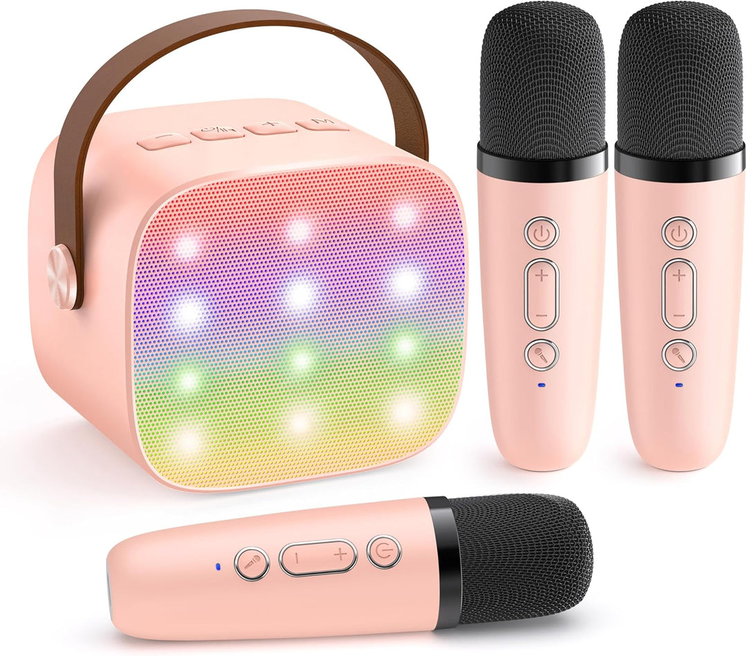 Bærbar Mini Karaoke-maskine med Bluetooth-højttaler & 2 trådløse mikrofoner – Veylo