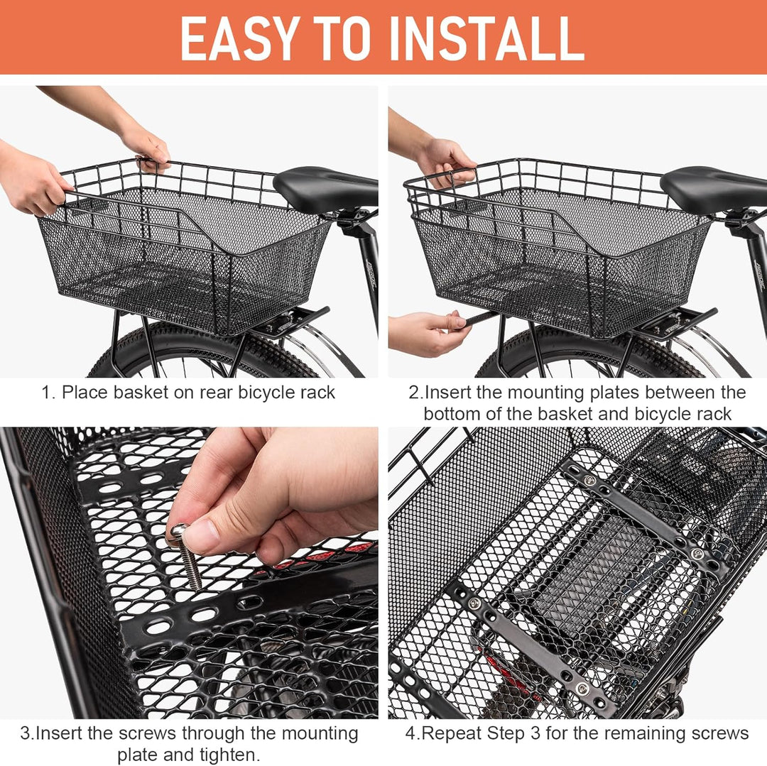 Stor Bageste Cykelkurv med Cargo Net & Vandtæt Cover – Orvian