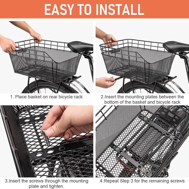 Stor Bageste Cykelkurv med Cargo Net & Vandtæt Cover – Orvian