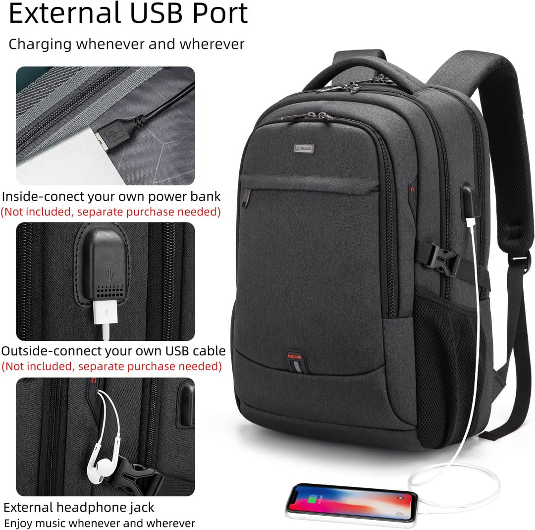 Vandtæt rejserygsæk til laptop med USB-port og organiseret opbevaring