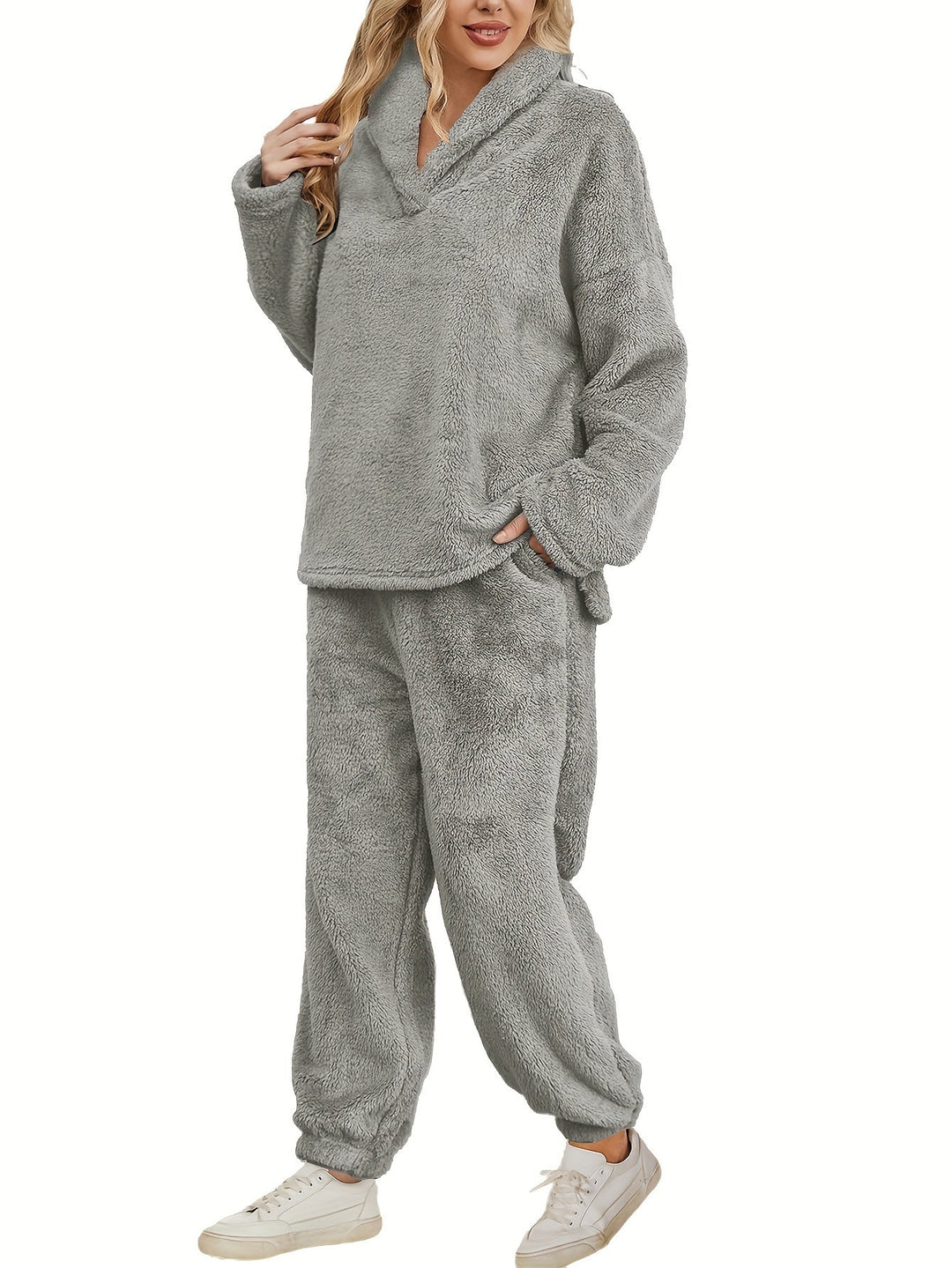 Varm Coral Fleece Dame Loungewear Sæt – Fenna