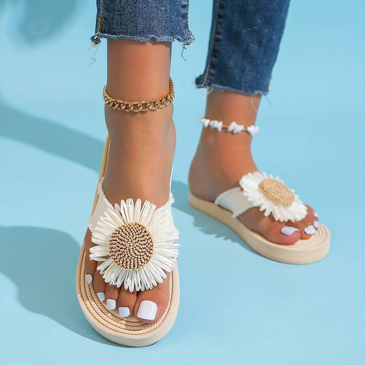 Boho slip-on sandaler med blomsterdetalje – Marivi