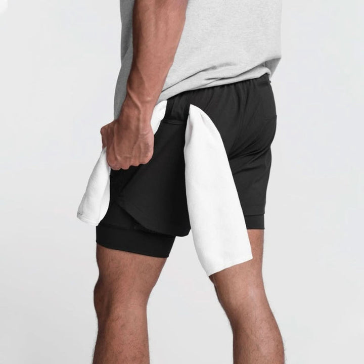 2-i-1 herre sportsshorts, åndbare med indershorts til træning - Noah