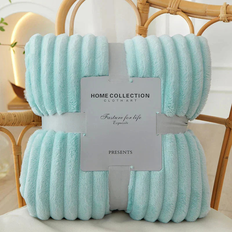 Bredstribet flonel-fleece tæppe - CozyStripe