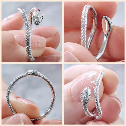 Silberner Schlangenring, verstellbar, mit Schlangenkopf-Design, eleganter Schmuck für Damen.