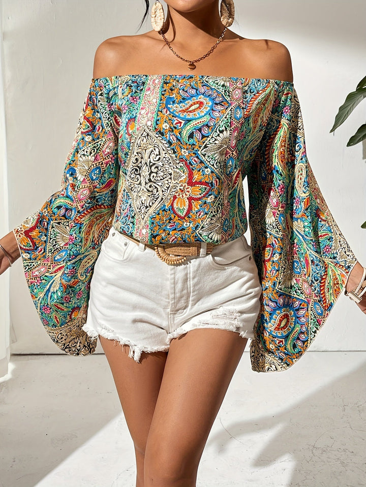 Off-Shoulder-bluse med geometrisk print – Noémie