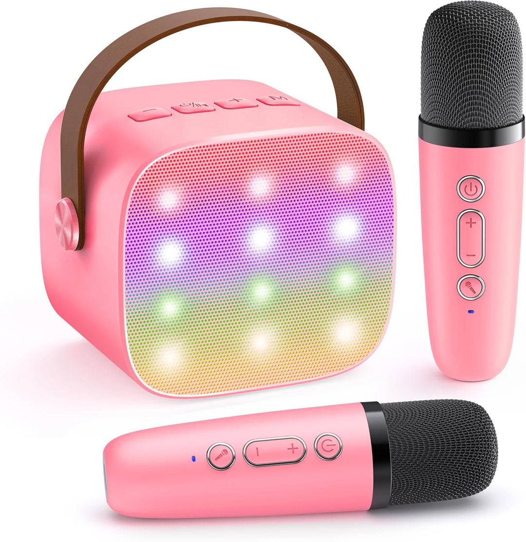 Bærbar Mini Karaoke-maskine med Bluetooth-højttaler & 2 trådløse mikrofoner – Veylo