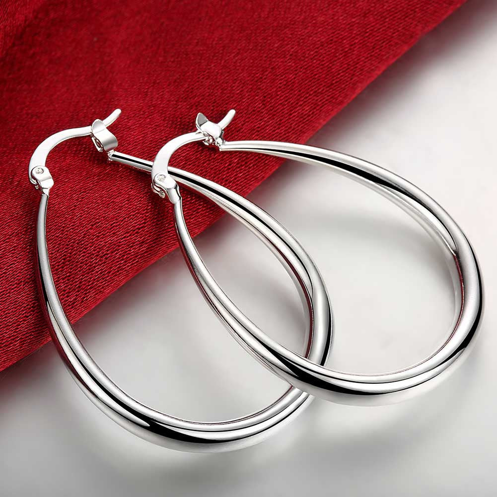 925 Sterling Silber Creolen, 41mm, glatt, modisch, für Damen, Party, Hochzeit, Schmuck.