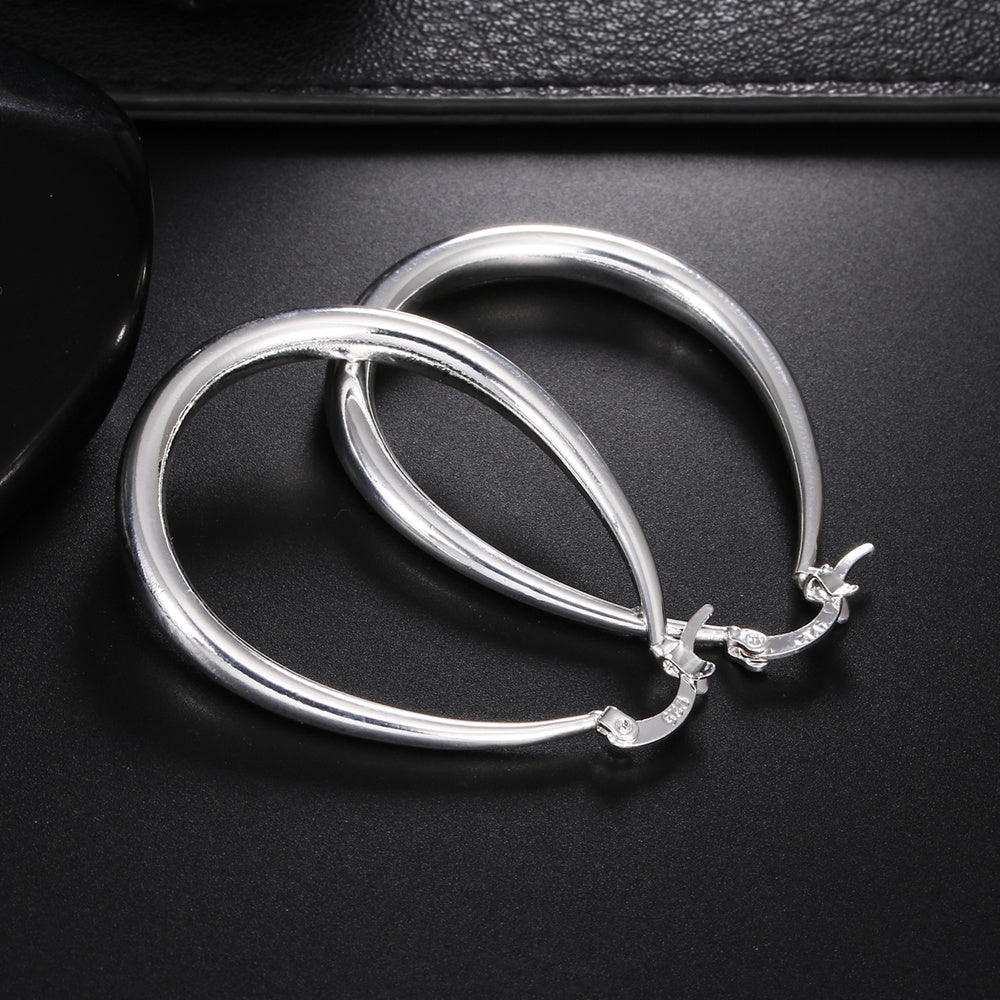925 Sterling Silber Creolen, 41mm, glatt, für Damen, Mode, Party, Hochzeit, Schmuck.