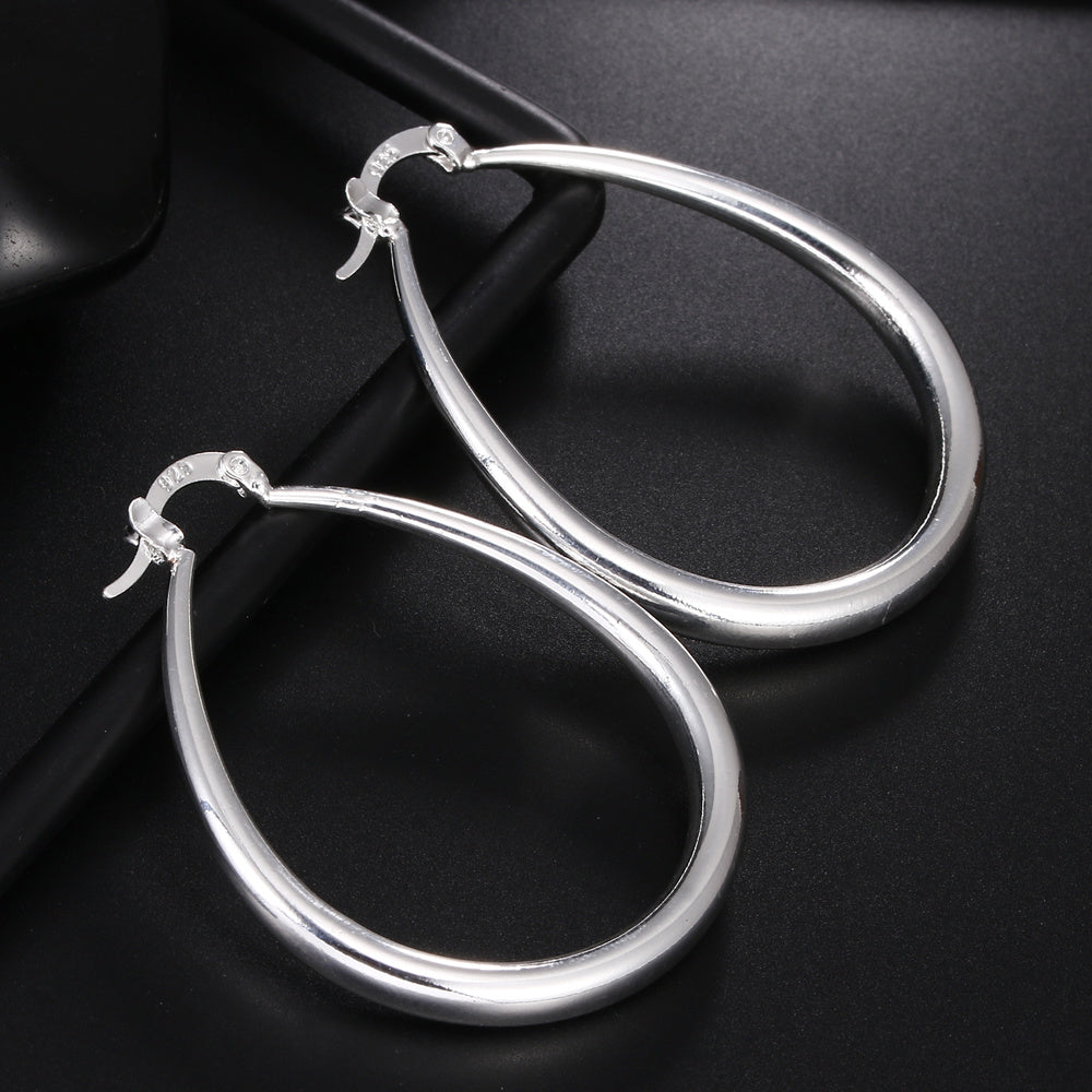 925 Sterling Silber Creolen, 41mm, glatt, für Damen, modische Party- und Hochzeitsaccessoires.