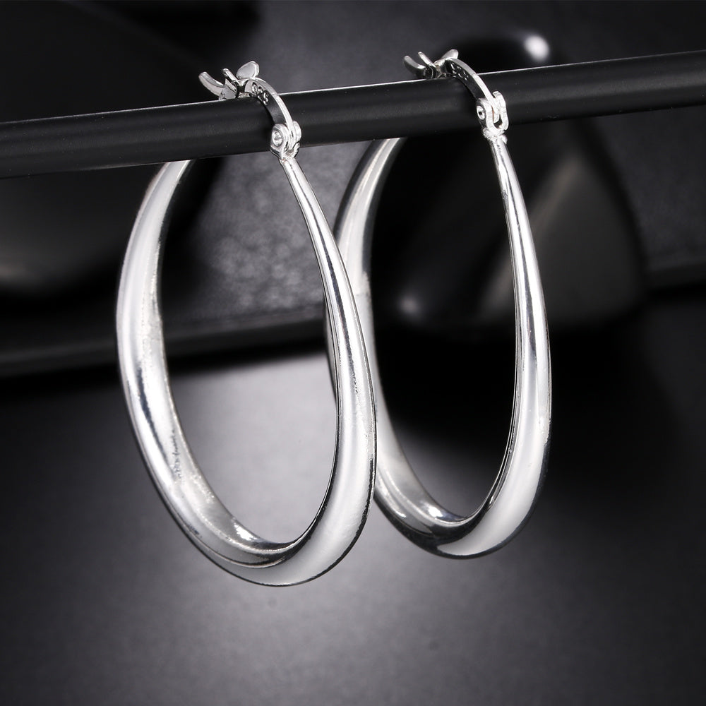 925 Sterling Silber Creolen, 41mm, glatt, modisch, für Damen, Party, Hochzeit, Schmuck.