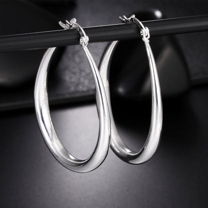 925 Sterling Silber Creolen, 41mm, glatt, modisch, für Damen, Party, Hochzeit, Schmuck.