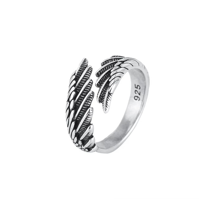925 Sterling Silber Ring, Flügel-Design, Vintage, Hip-Hop, Thai Silber, Mode-Schmuck.