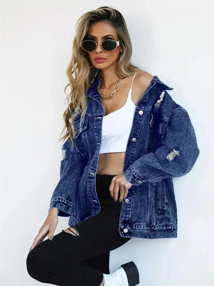 Vandtæt og foret oversized damejeansjakke med hætte – Efterårsmagi Talia