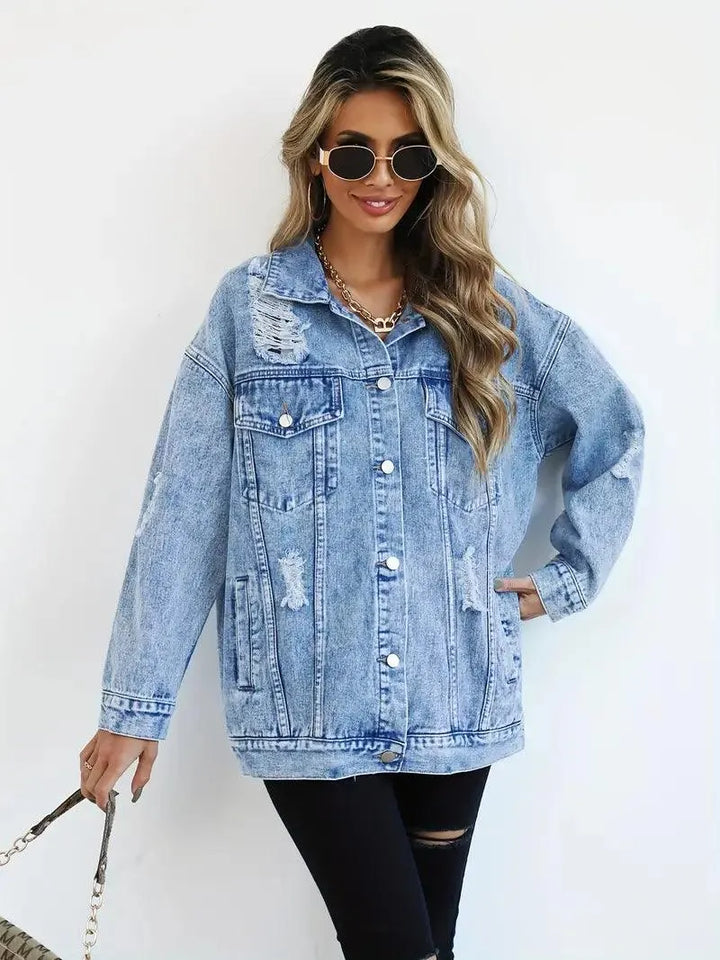 Vandtæt og foret oversized damejeansjakke med hætte – Efterårsmagi Talia