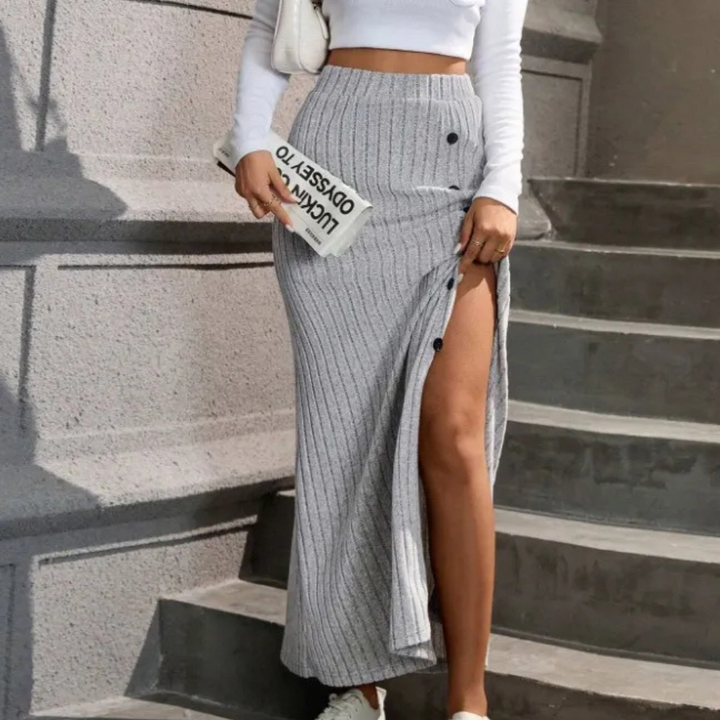 Ribbet maxi-nederdel – Selina
