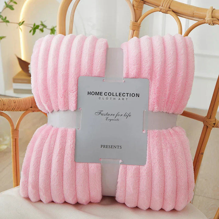 Bredstribet flonel-fleece tæppe - CozyStripe