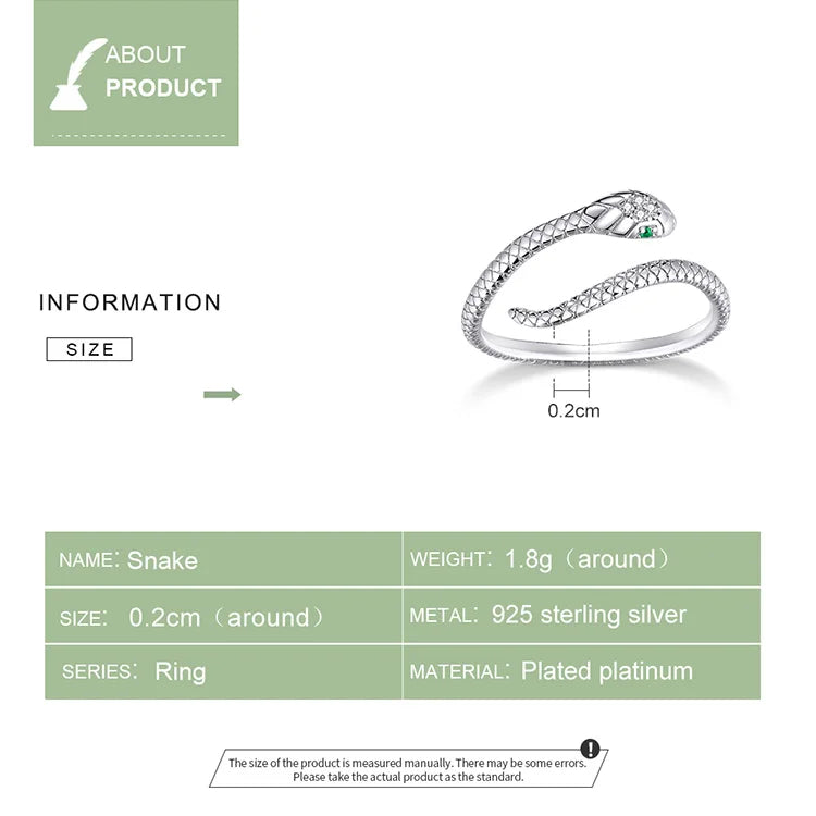 Silberner Schlangenring, 925er Sterlingsilber, platinbeschichtet, 0,2 cm breit, 1,8 g.