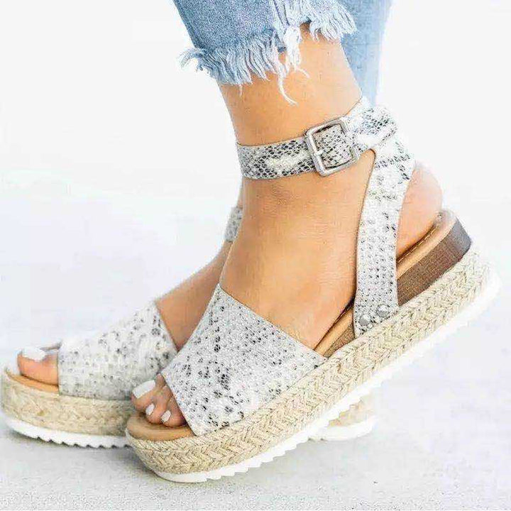 Damesandaler plateau-espadrille med kilehæl og remme – Livia