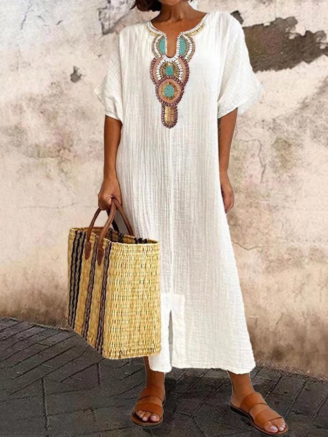 Kaftan maxi-kjole med broderier – Yasmin